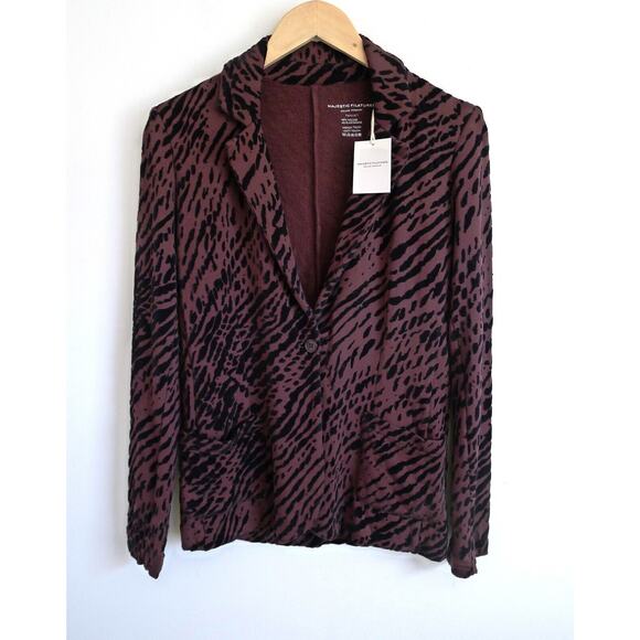 MAJESTIC FILATURES Burnout Animal Print Flocked Fleece Jersey Blazer 1 S $265 - Picture 1 of 10